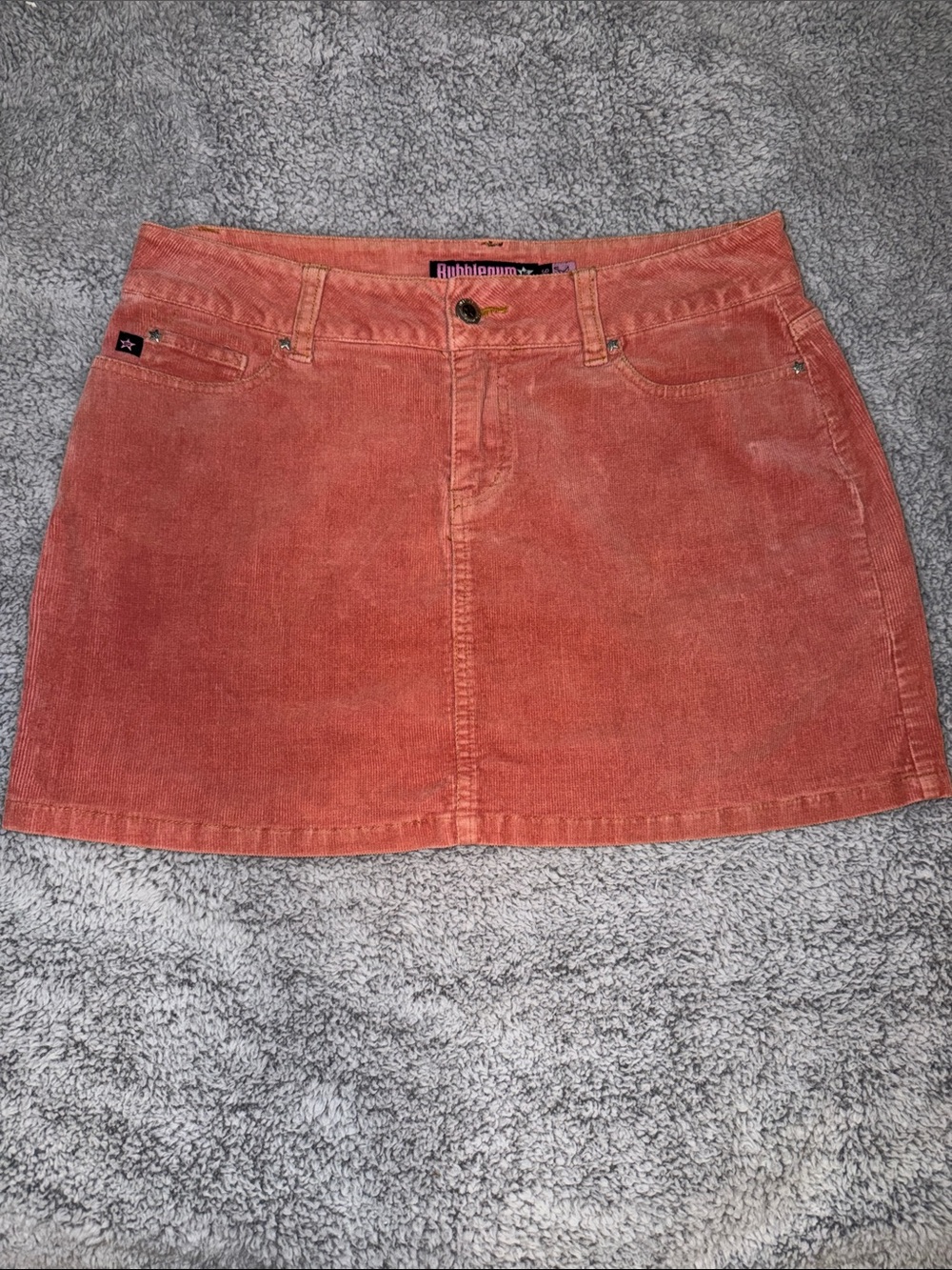 Vintage Y2K Bubblegum USA Corduroy Micro Mini Skirt 9/10 Coral Low Rise 2000s